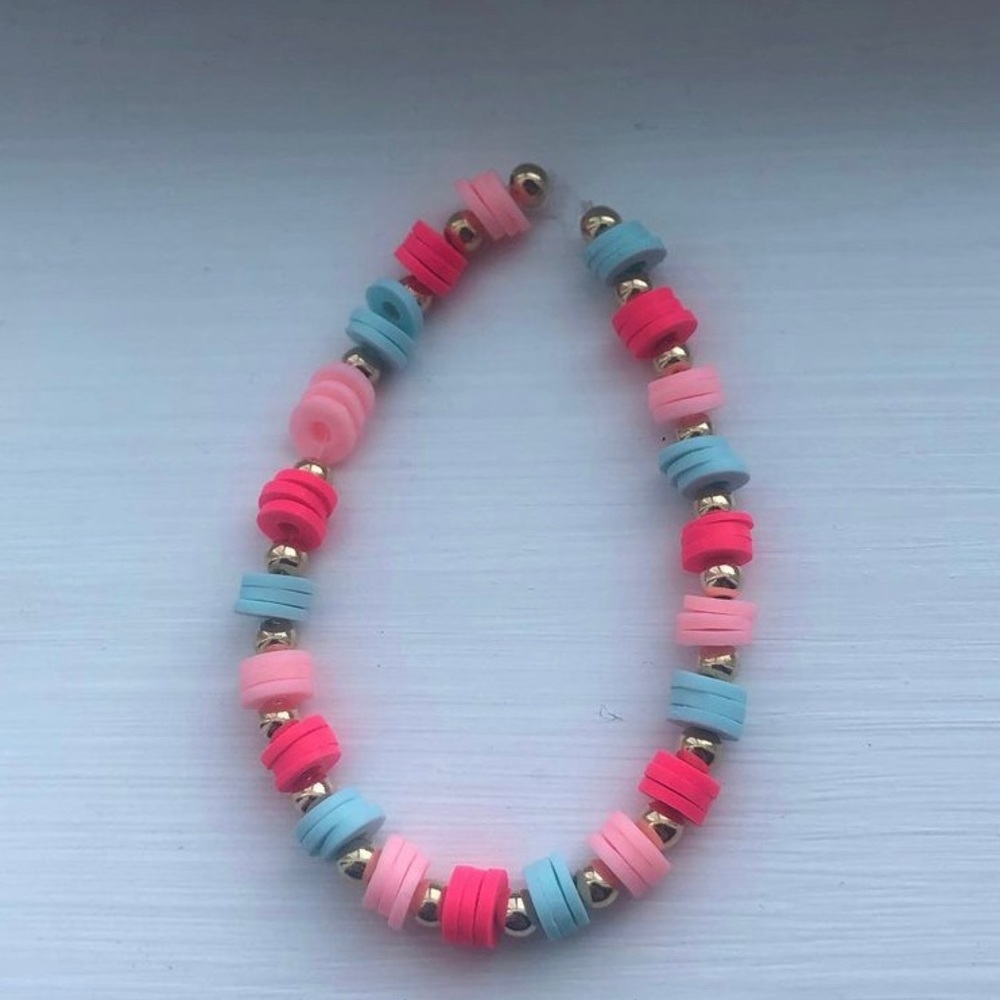 pink and blue flat bead bracelet